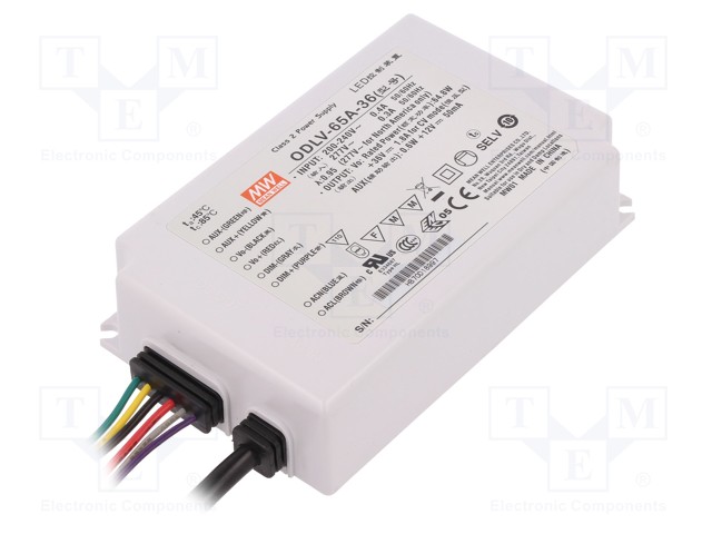 Power supply: switched-mode; LED; 65W; 36VDC; 1.8A; 180÷295VAC