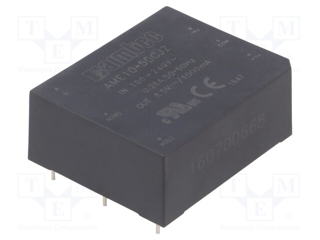 Converter: AC/DC; 10W; Uout: 5VDC; Iout: 1A; 76%; Mounting: PCB; 3kV