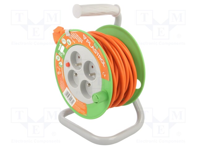 Extension lead; reel; Sockets: 4; PVC; orange; 3x1mm2; 10m; 10A