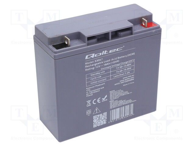Re-battery: acid-lead; 12V; 18Ah; AGM; maintenance-free