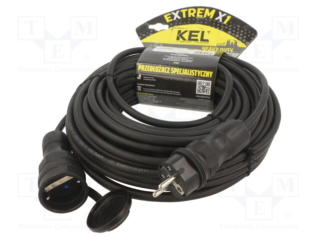 Extension lead; Sockets: 1; rubber; black; 3x1,5mm2; 25m; 16A