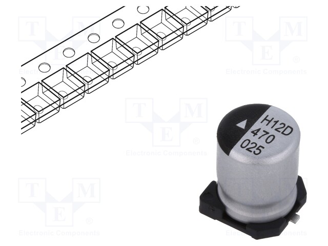 Capacitor: electrolytic; SMD; 47uF; 25VDC; Ø6.3x8mm; 1000h; 110mA