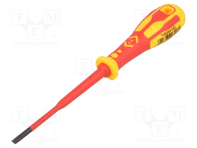 Screwdriver; insulated,slim; slot; 4,0x0,8mm; Blade length: 100mm