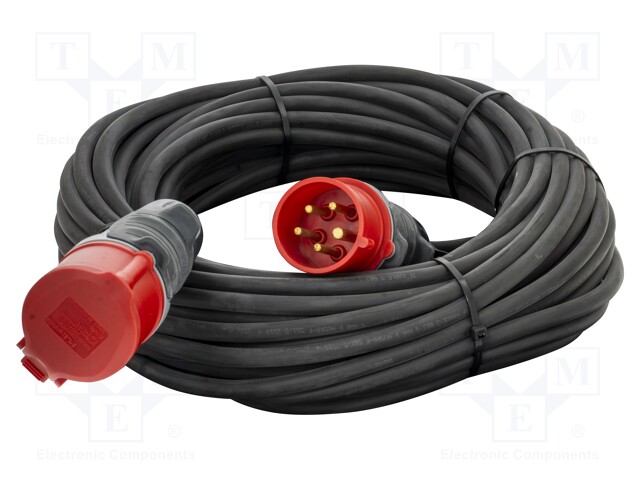 Extension lead; Sockets: 1; rubber; black; 5x1,5mm2; 30m; 16A