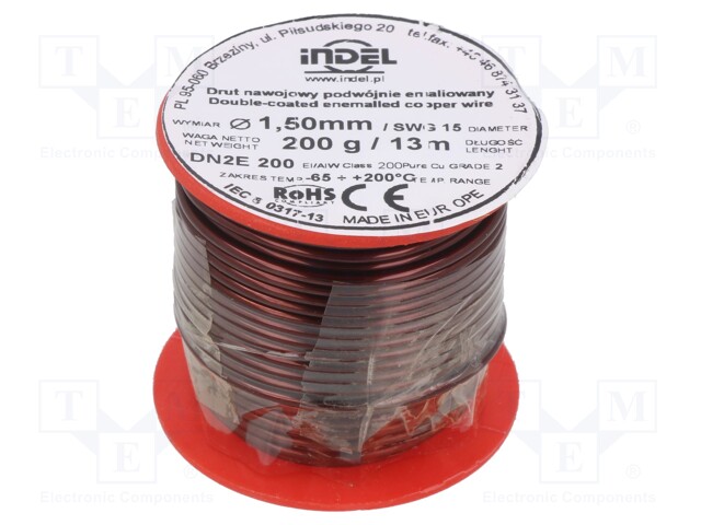 Coil wire; double coated enamelled; 1.5mm; 200g; -65÷200°C