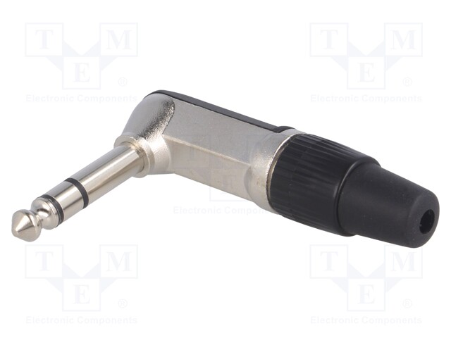 Plug; Jack 6,35mm; male; stereo; angled 90°; for cable; soldering