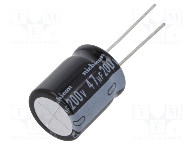 Capacitor: electrolytic; THT; 47uF; 200VDC; Ø16x20mm; Pitch: 7.5mm