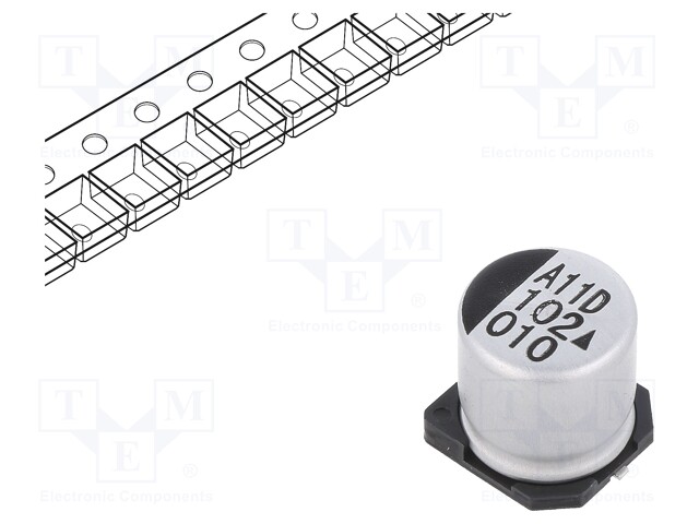 Capacitor: electrolytic; SMD; 1000uF; 10VDC; Ø10x10mm; 5000h; 90mΩ