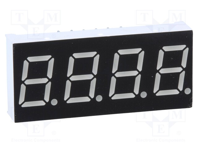 Display: LED; 7-segment; 9.91mm; 0.39"; No.char: 4; red; 5.6mcd