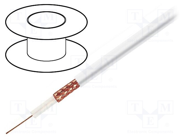 Wire: coaxial; RG59-flex; 1x75Ω; stranded; OFC; PVC; white; 100m