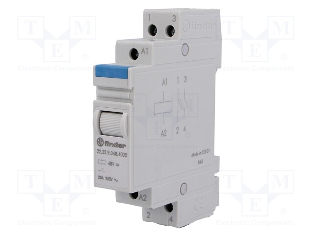 Relay: installation; monostable; NO x2; Ucoil: 48VDC; Mounting: DIN