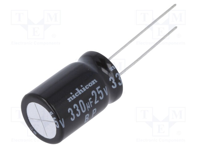 Capacitor: electrolytic; bipolar; THT; 330uF; 25VDC; Ø12.5x20mm