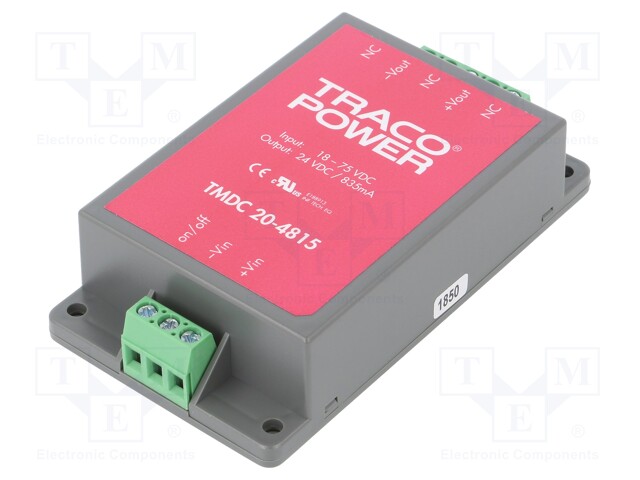 Converter: DC/DC; 20W; Uin: 18÷75V; Uout: 24VDC; Iout: 835mA; 107g