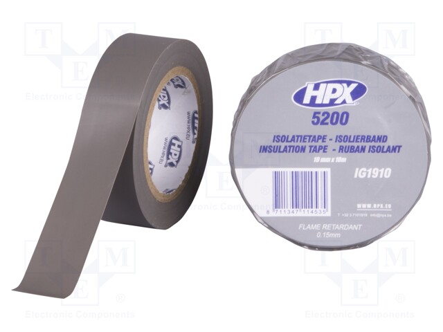 Tape: electrical insulating; W: 19mm; L: 10m; D: 0.15mm; grey; rubber