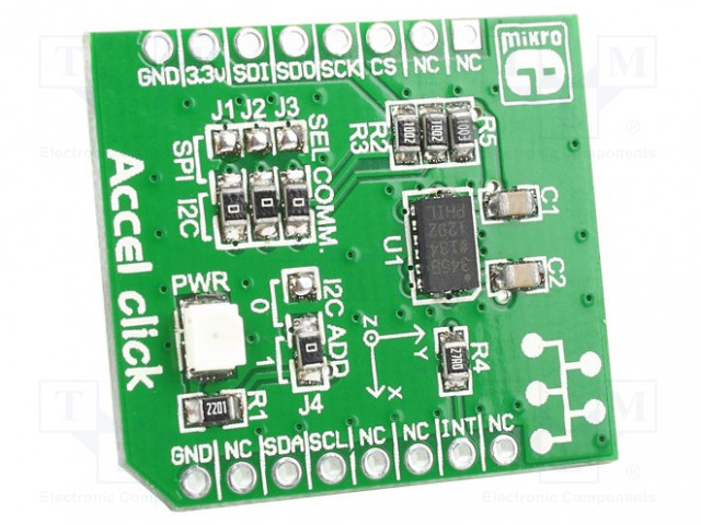 Click board; accelerometer; I2C,SPI; ADXL345; mikroBUS connector