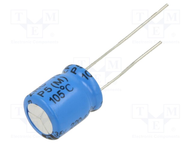 Capacitor: electrolytic; THT; 220uF; 35VDC; Pitch: 5mm; ±20%; 10000h