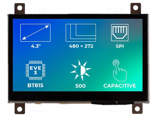 Display: TFT; 4.3"; 480x272; Illumin: LED; Dim: 106.3x68x8.55mm