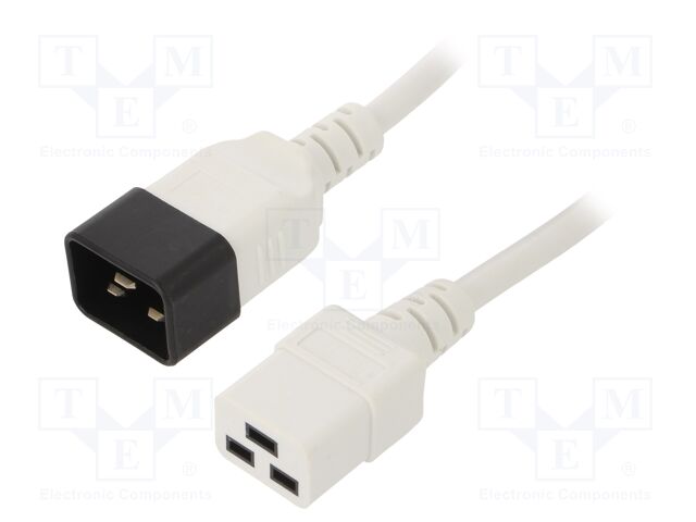 Cable; IEC C19 female,IEC C20 male; 0.5m; white; PVC; 3G1,5mm2