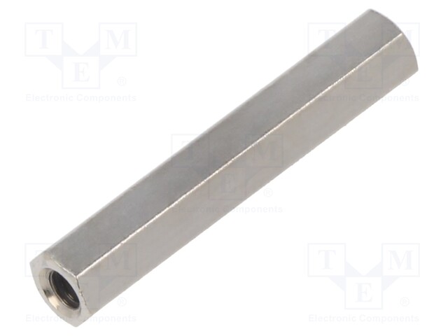 Screwed spacer sleeve; 29mm; Int.thread: M3; hexagonal; brass