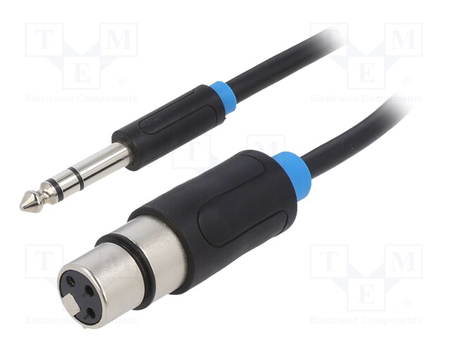 Cable; Jack 6.5mm plug; 3m; Plating: nickel plated; black