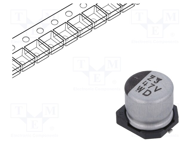 Capacitor: electrolytic; SMD; 47uF; 35VDC; Ø6.3x5.8mm; ±20%; 2000h