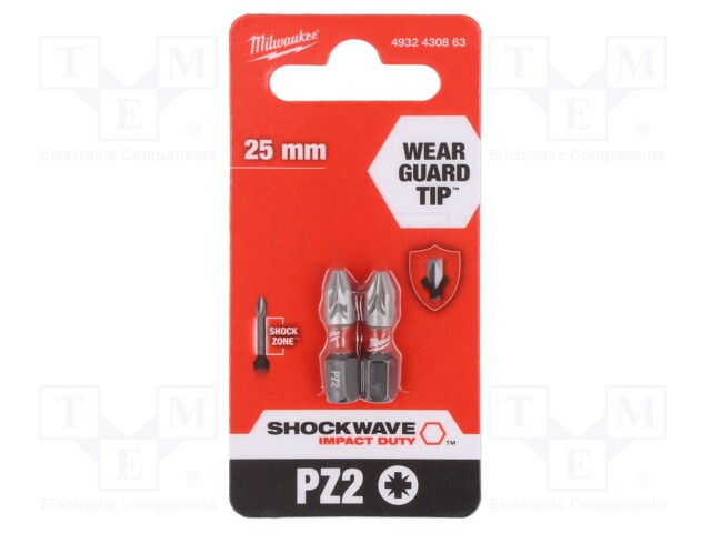 Screwdriver bit; Pozidriv®; PZ2; Overall len: 25mm; 2pcs.