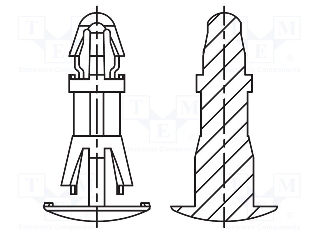 Assembly stud; polyamide 66; L: 6mm; latch/latch; Colour: black