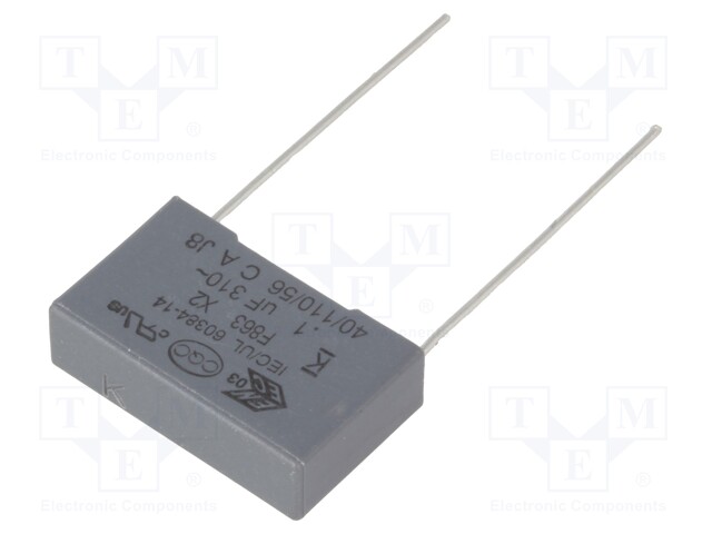 Capacitor: polypropylene; X2; 0.1uF; 15mm; ±10%; 18x11x5mm; 310VAC