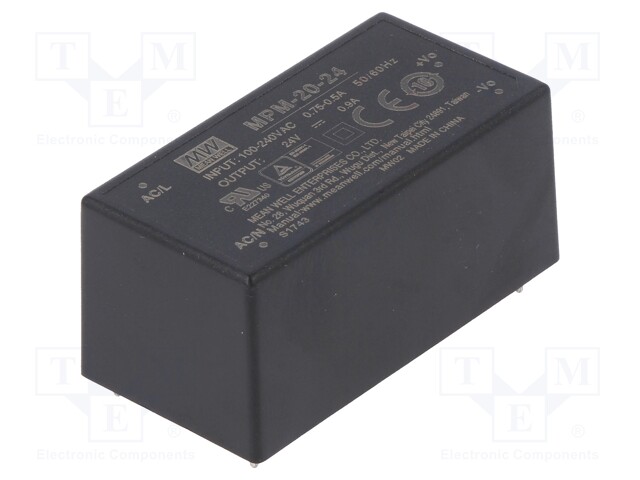 Power supply: switched-mode; modular; 20W; 24VDC; 52.4x27.2x24mm