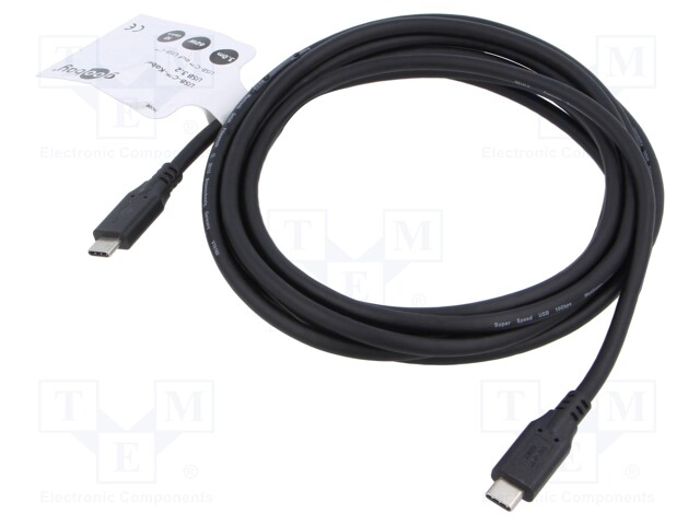 Cable; USB 3.2; USB C plug,both sides; 3m; black; Support: 4K; PVC