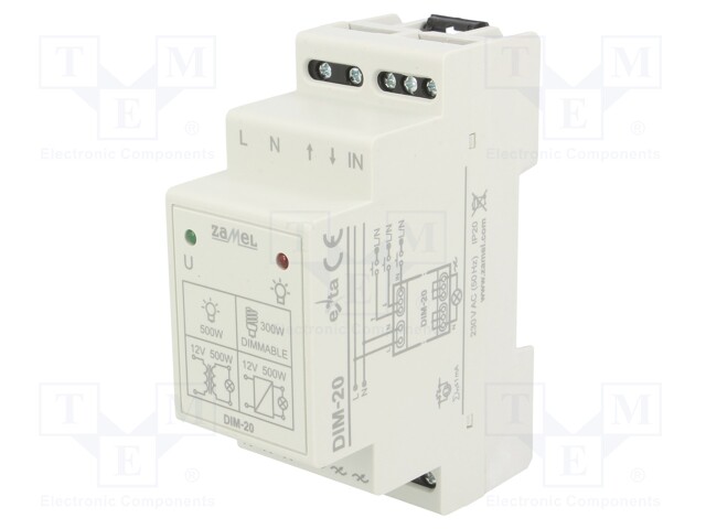 Dimmer; IP20; 230VAC; DIN; -20÷45°C; 90x35x66mm; 500W; 10mA