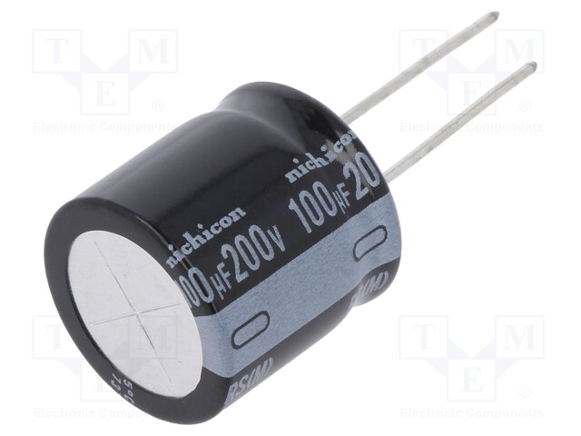 Capacitor: electrolytic; THT; 100uF; 200VDC; Ø20x20mm; Pitch: 10mm