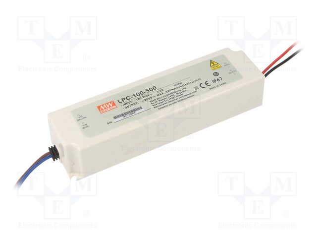 Power supply: switched-mode; LED; 100W; 100÷200VDC; 500mA; IP67