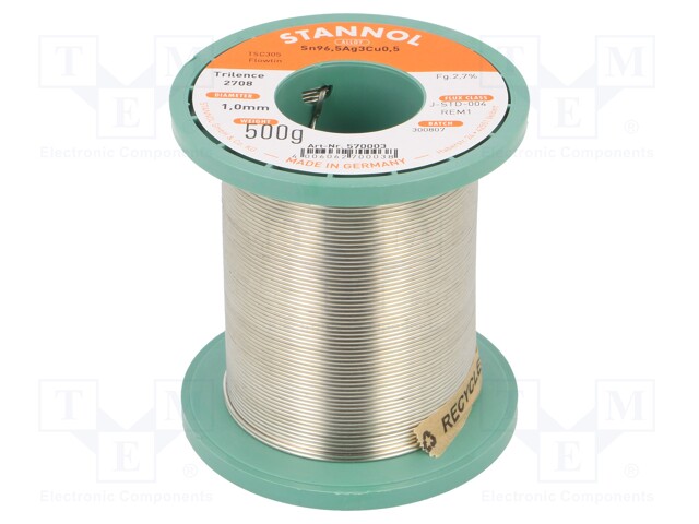 Soldering wire; Sn96,5Ag3,0Cu0,5; 1mm; 500g; lead free; 2.7%