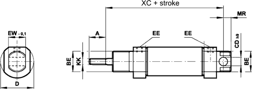 Round cylinder; Piston diam: 20mm; Piston stroke: 25mm; 1÷10bar