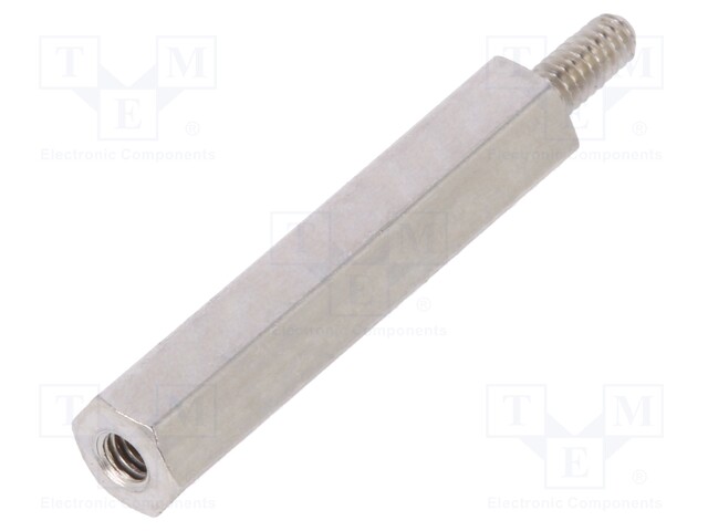 Screwed spacer sleeve; Int.thread: M2; 20mm; Ext.thread: M2; brass