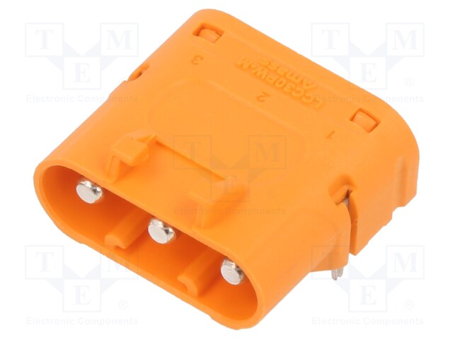 Socket; DC supply; LC; male; PIN: 3; on PCBs; THT; orange; 20A; 1kV