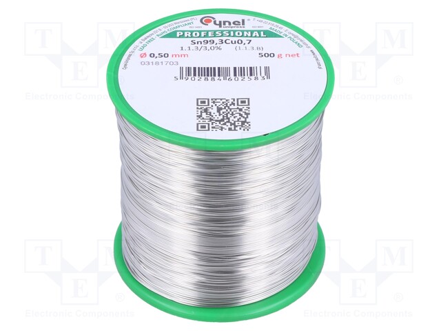 Soldering wire; Sn99,3Cu0,7; 0.5mm; 500g; lead free; Package: reel