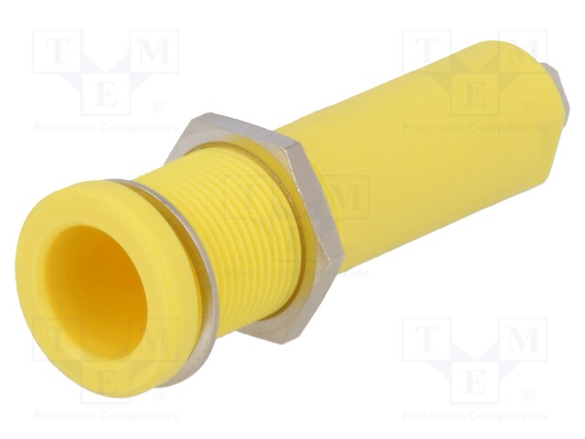 Socket; 4mm banana; 16A; 6000V; yellow; nickel plated; on panel