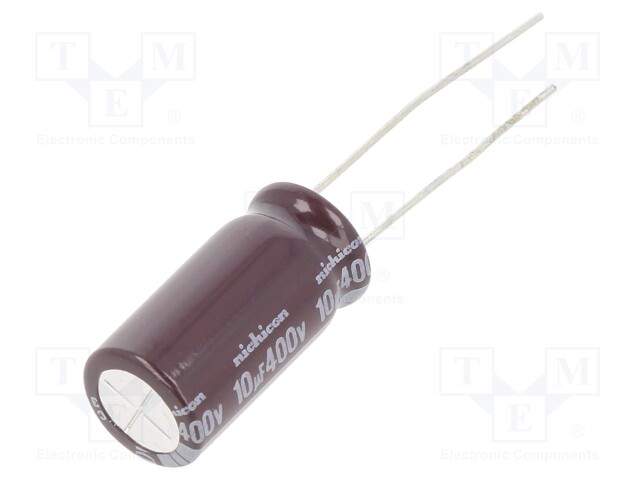 Capacitor: electrolytic; THT; 10uF; 400VDC; Ø10x20mm; Pitch: 5mm