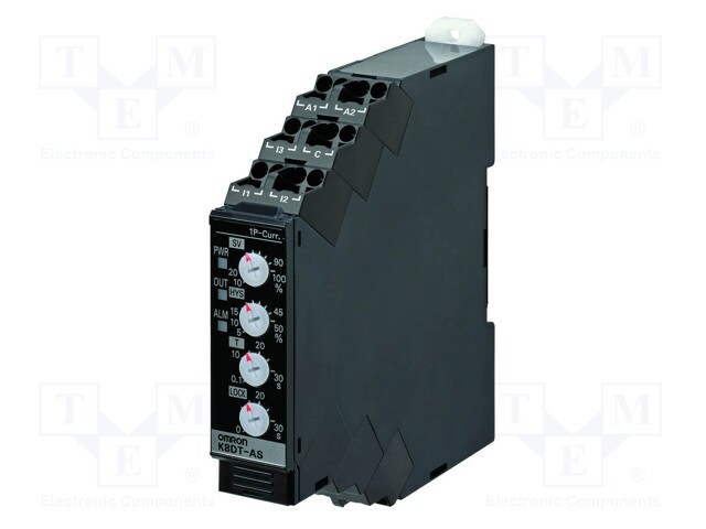 Current Monitoring Relay, Single Phase, K8DT-AS Series, SPST-NO, DIN Rail, Screw