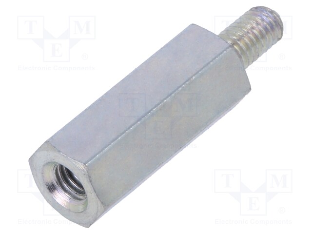 Screwed spacer sleeve; Int.thread: M3; 15mm; Ext.thread: M3; steel