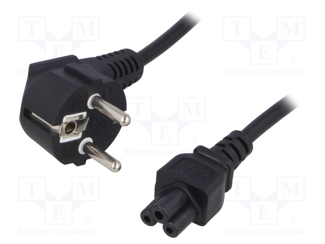 Cable; CEE 7/7 (E/F) plug angled,IEC C5 female; 1.2m; black