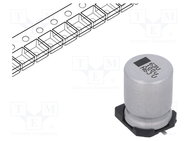 SMD Aluminium Electrolytic Capacitor, Radial Can - SMD, 100 µF, 63 V, 0.34 ohm, 153 CLV Series