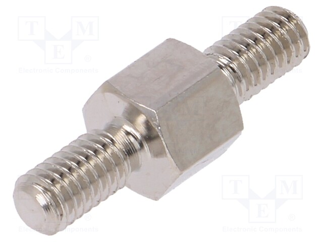 Screwed spacer sleeve; 6mm; Ext.thread: M4; hexagonal; brass