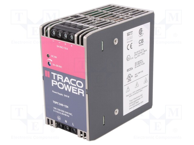 Power supply: switched-mode; for DIN rail; 240W; 24VDC; 10A; IP20