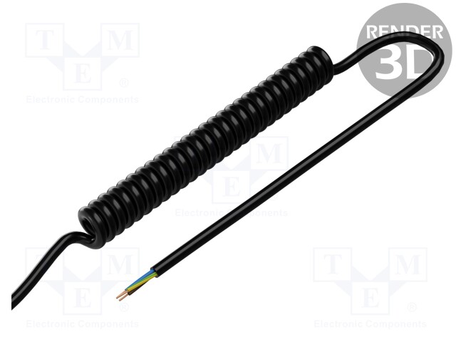 Wire: coiled; 3x0,75mm2; unshielded; PUR; black; 300/500V; 1m; 4m