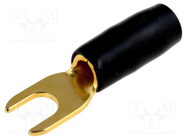 Terminal: fork; M4; 6mm2; gold-plated; insulated; black