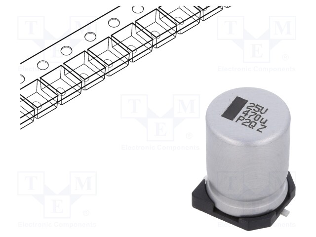 Capacitor: electrolytic; SMD; 470uF; 25VDC; 10x10x14mm; ±20%; 3000h