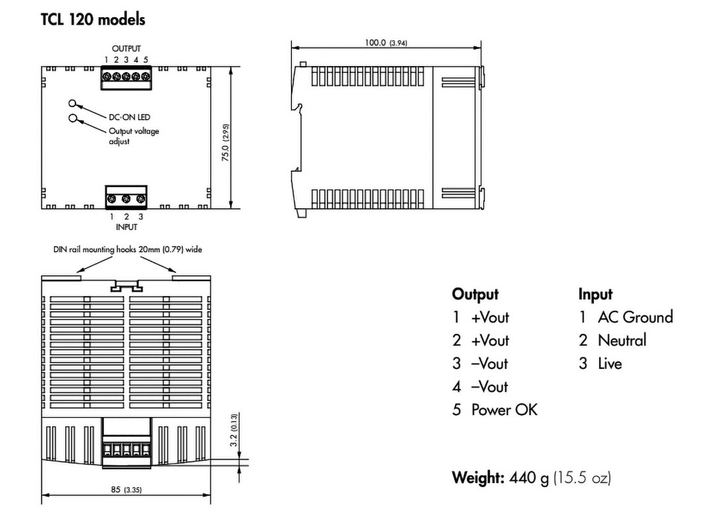 Power supply: switched-mode; for DIN rail; 120W; 12VDC; 8A; IP20